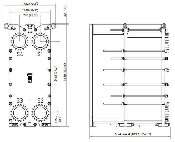 ALFA LAVAL, IndustrialLine HEAT EXCHANGER, T45 drawing